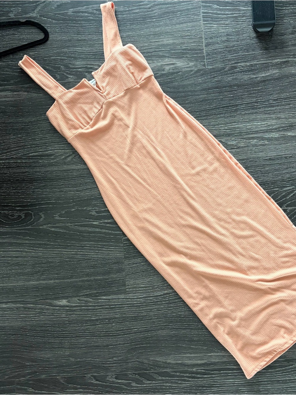 Peach Ribbed Midi Bodycon Dress